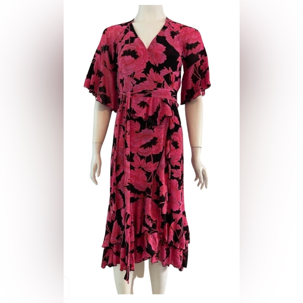 DVF floral mesh ruffle wrap